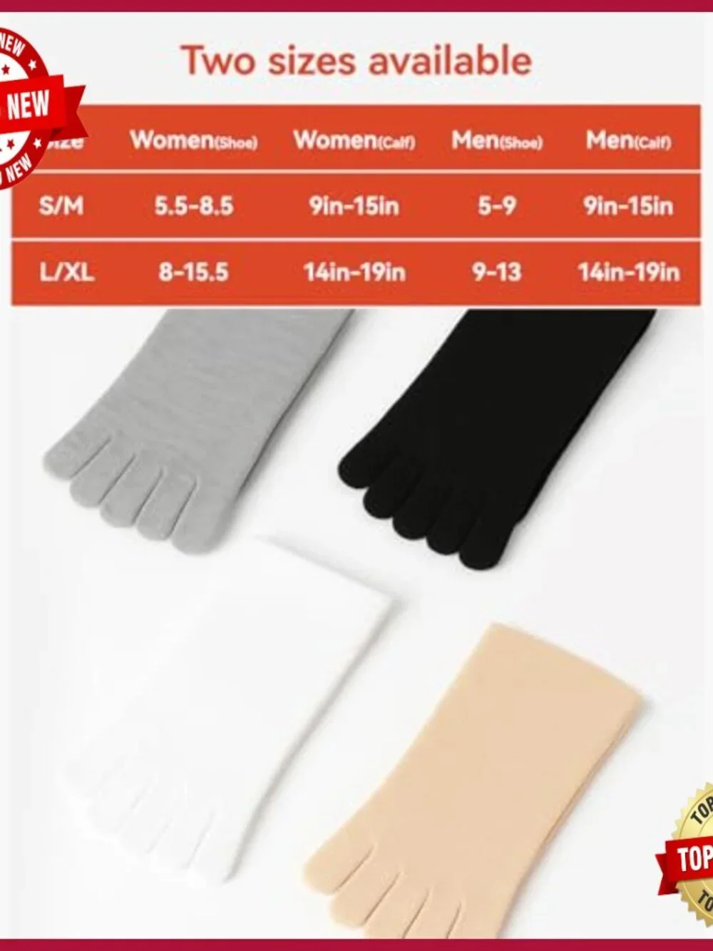 3 Pairs Knee High Toe Socks with Separate Toe Design